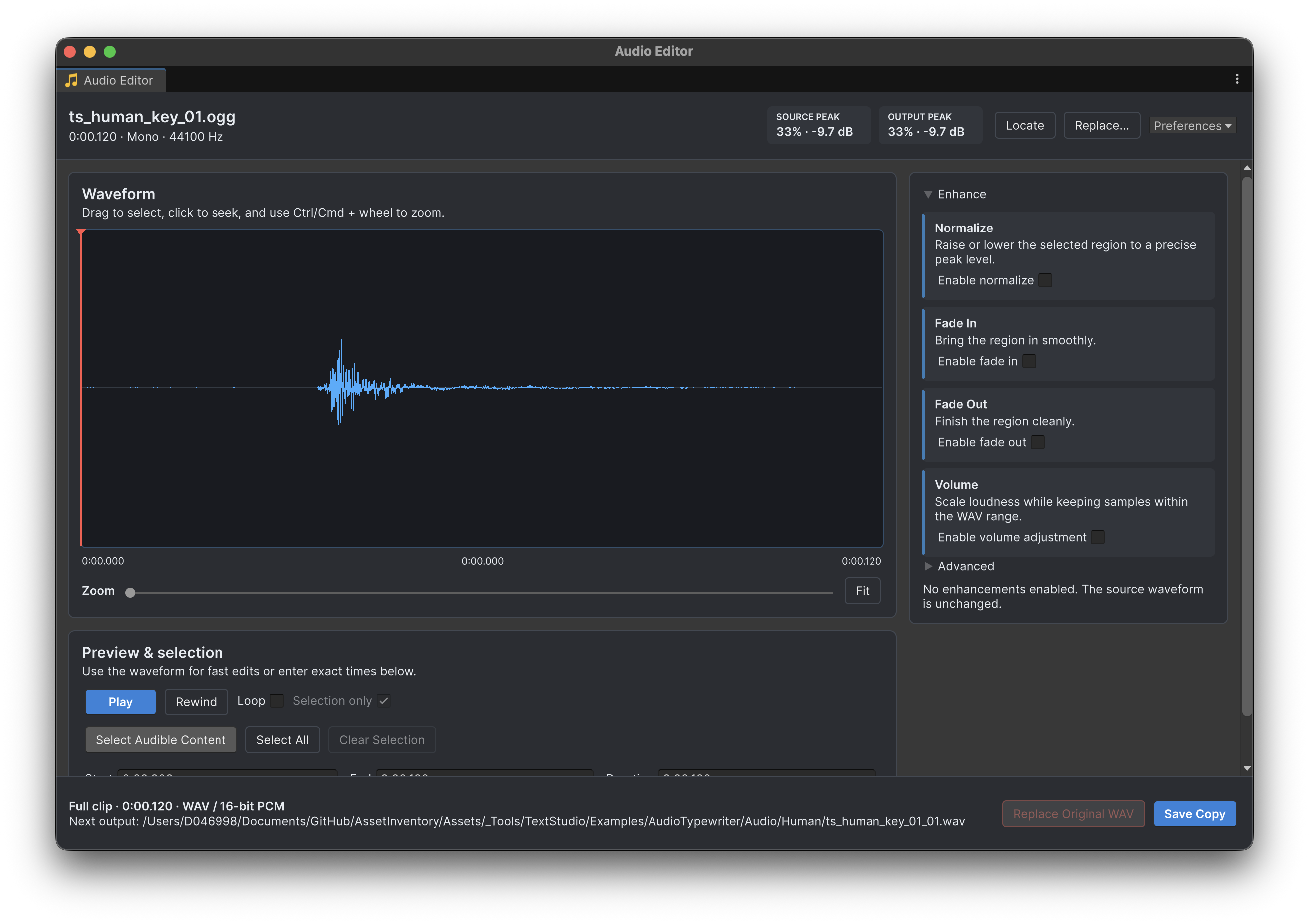 Audio Tools documentation screenshot