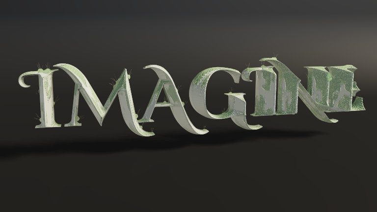 Moss Growth rendered on Text Studio 3D text.