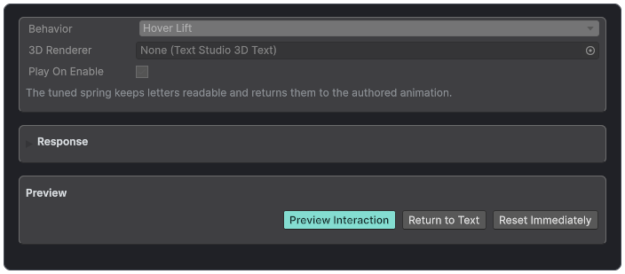 Text Studio 3D Interaction inspector.
