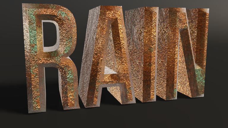 Rain-Wet Surface rendered on Text Studio 3D text.