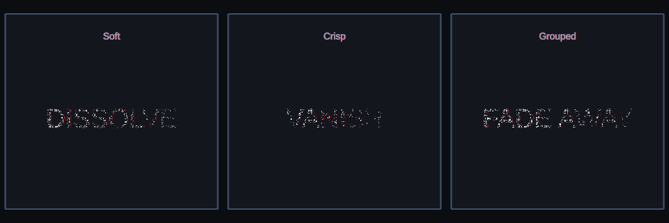 Dissolve effect variations in Text Studio.