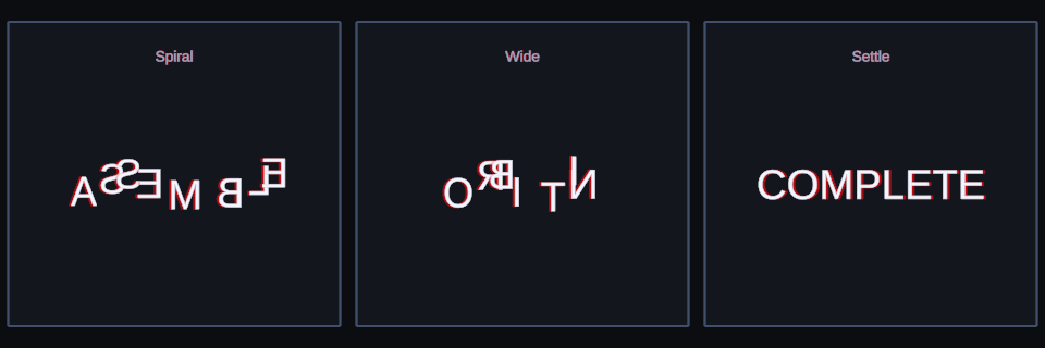 Spiral Assemble effect variations in Text Studio.