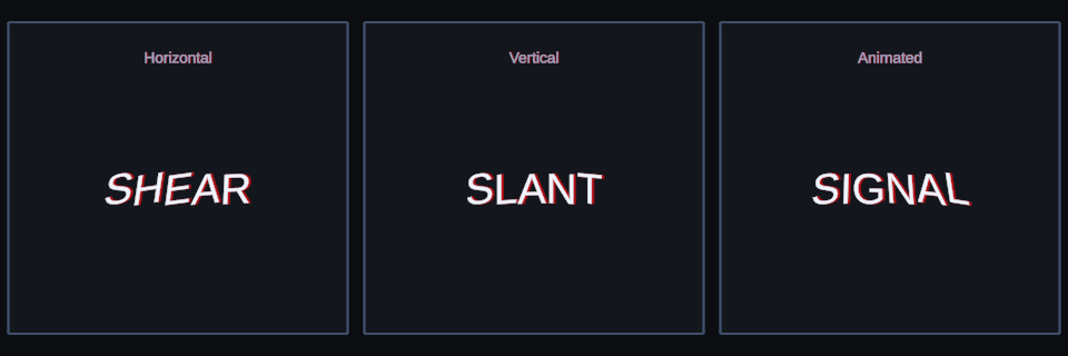 Shear effect variations in Text Studio.