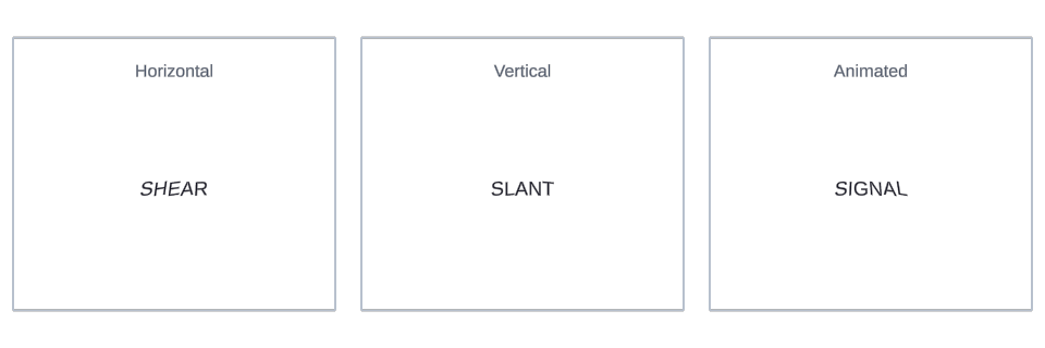 Shear effect variations in Text Studio.
