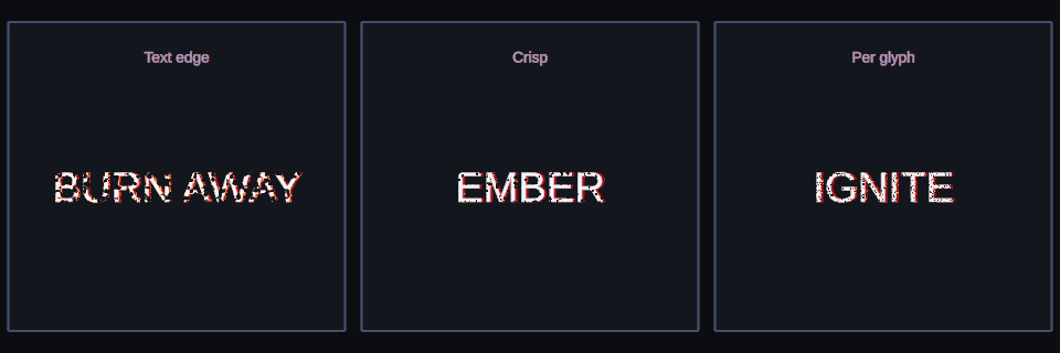 Burn effect variations in Text Studio.