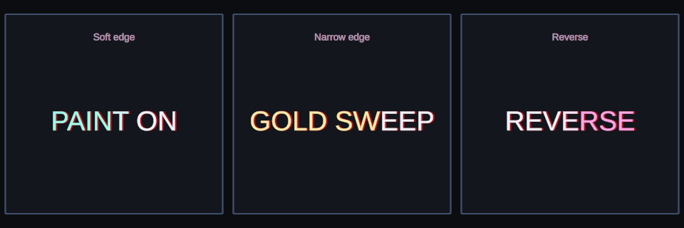 Color Sweep effect variations in Text Studio.
