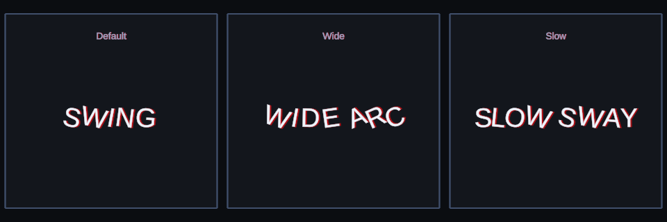 Swing effect variations in Text Studio.