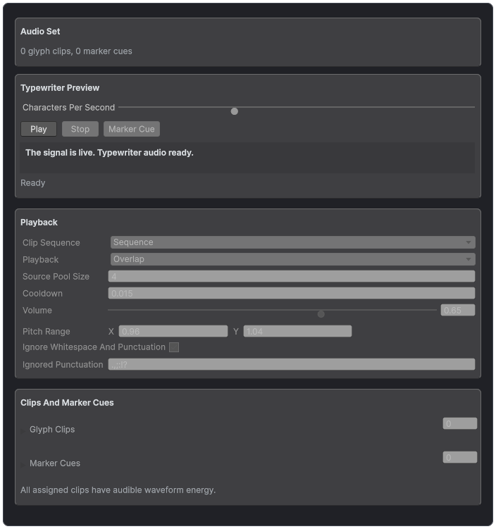 Text Studio Audio Set inspector.